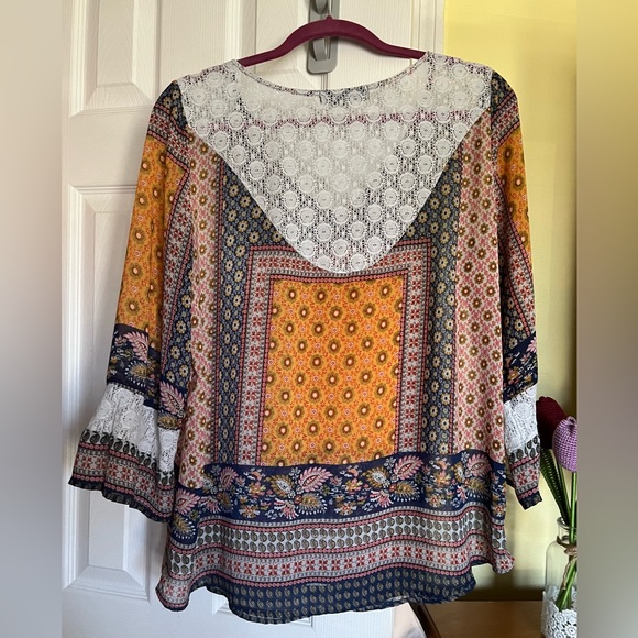 FIGUEROA & flower’s Multicolor Women Top Tunic, V Neck , 3/4 Sleeve Sz L - Picture 2 of 11